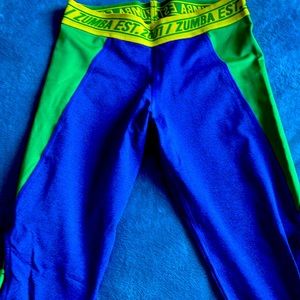 Bright blue green and yellow Zumba leggings